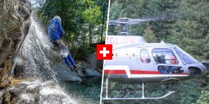 customer sliding during helicopter canyoning tour